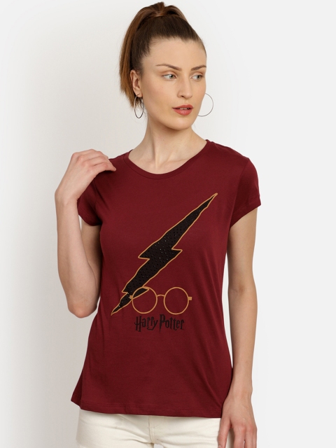 

Free Authority Women Maroon Harry Potter Printed Round Neck T-shirt