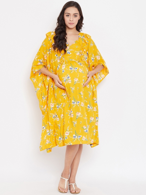 

The Kaftan Company Women Yellow & White Floral Print Maternity Dress
