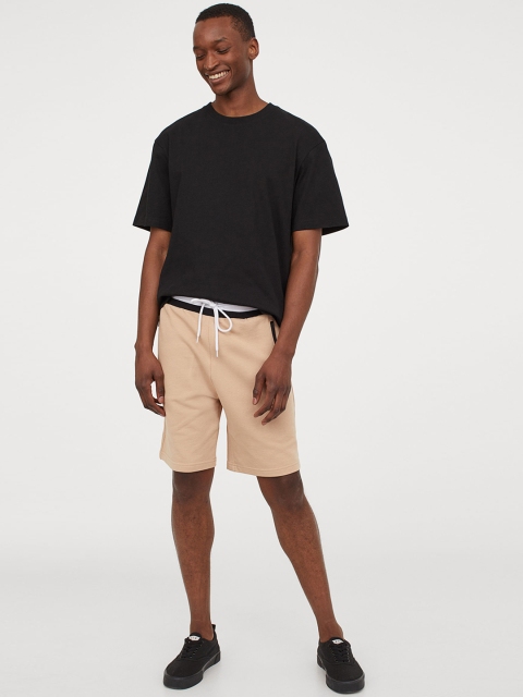 

H&M Men Beige Solid Outer Elastic Sweatshirt Shorts