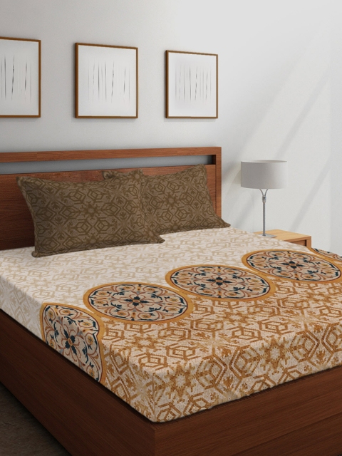 

Boutique Living India Brown & Navy Blue Ethnic Motifs 400 TC Cotton 1 King Bedsheet with 2 Pillow Covers