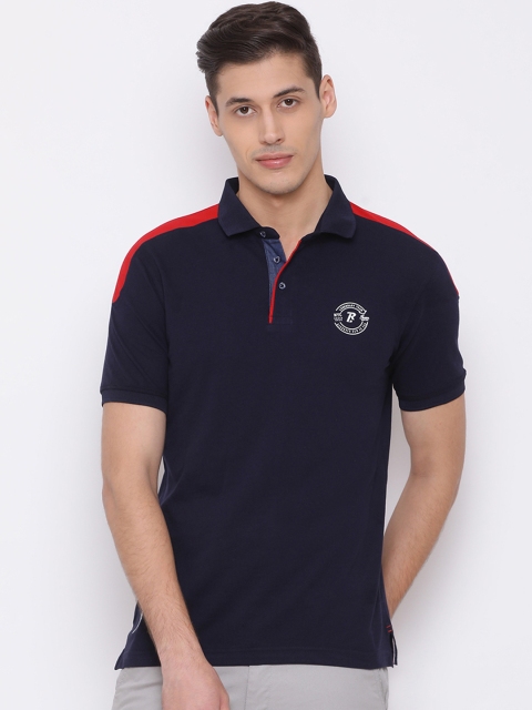 

Richlook Men Navy Blue Solid Polo Collar T-shirt