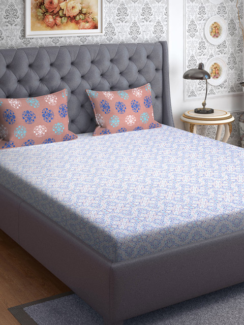 

CORE Designed by SPACES Blue Ethnic Motifs Queen Bedsheet with 2 Pillow Covers