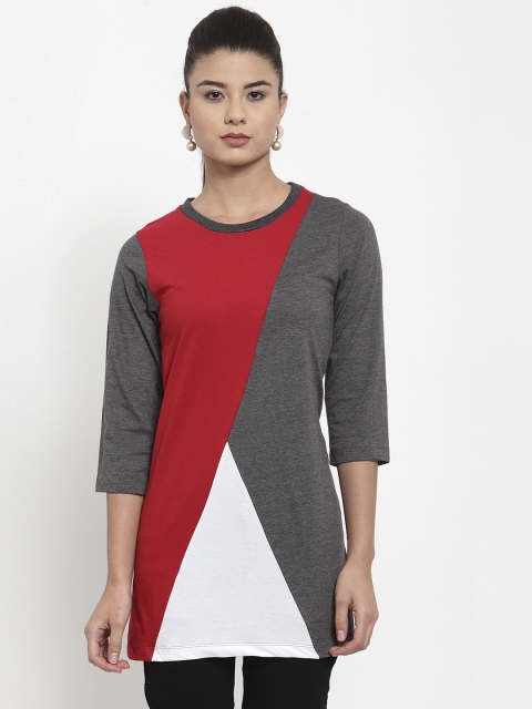 

Kalt Women Red & Grey Colourblocked Tunic