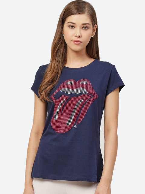 

Free Authority Women Blue The Rolling Stone Printed Round Neck Pure Cotton T-shirt