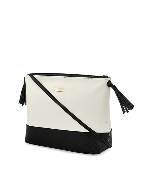 

STELLER Women Black & White Colourblocked Sling Bag