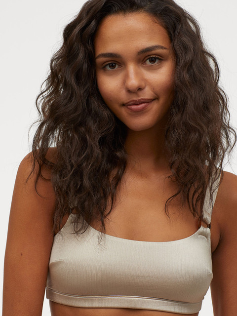 

H&M Beige Solid Padded Bikini Top