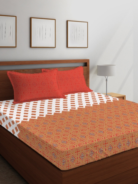 

Boutique Living India Rust & White Ethnic Motifs 210 TC Cotton 1 King Bedsheet with 2 Pillow Covers
