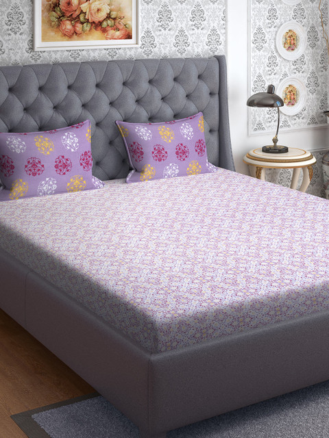 

CORE Designed by SPACES White & Pink Ethnic Motifs 144 TC Cotton 1 Queen Bedsheet with 2 Pillow Covers