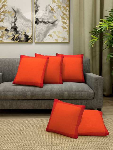 

KLOTTHE Set Of 5 Orange Woven-Design Square Cushions