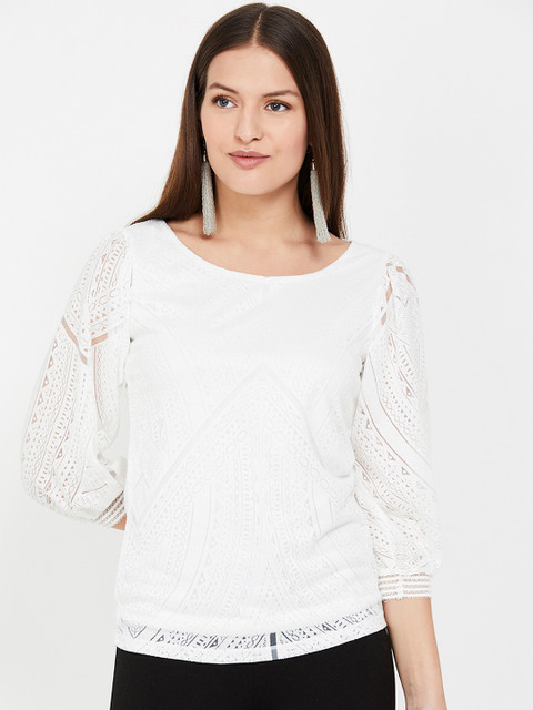 

CODE by Lifestyle Women White Self Design Top