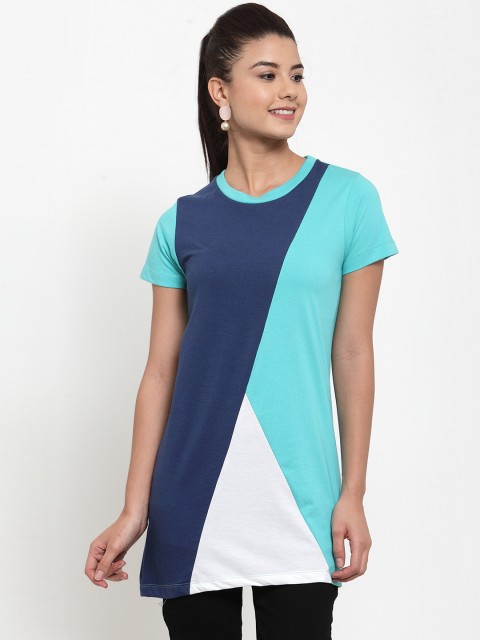 

Kalt Women Turquoise Blue & White Colourblocked Tunic