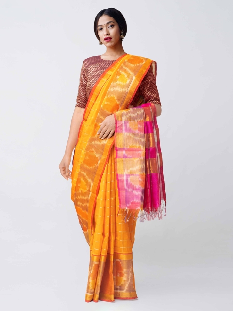 

Unnati Silks Yellow Silk Pure Handloom Kanjivaram Cotton Saree