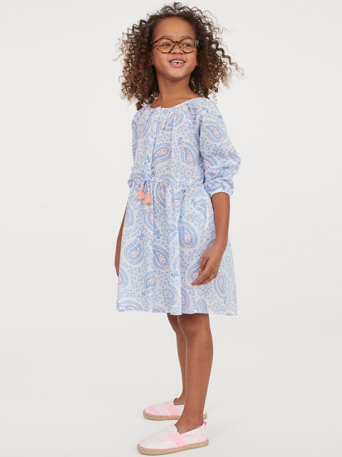 

H&M Girls Blue And Peach Printed Fit and Flare Dress