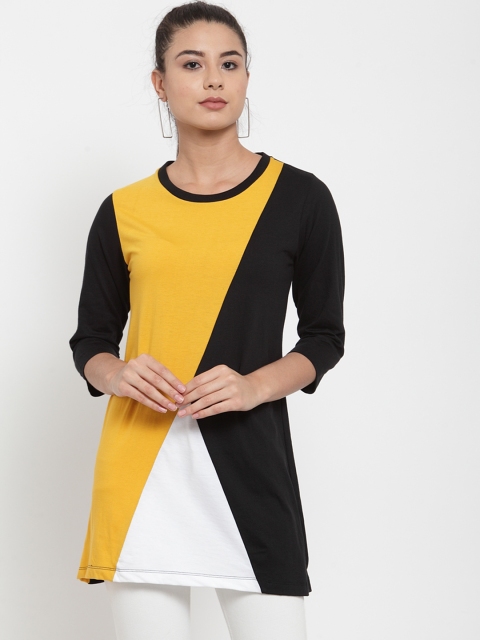 

Kalt Women Black & Yellow Colourblocked Tunic