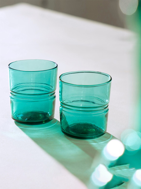 

ellementry Set of 2 Green Textured Glasses
