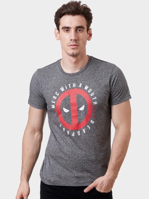 

Free Authority Men Grey Deadpool Printed Round Neck Slim Fit T-shirt