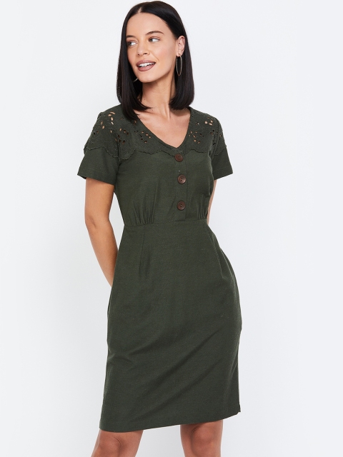 

CODE by Lifestyle Women Olive Green Solid Sheath Dress