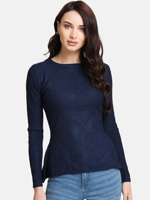

Kazo Women Navy Blue Self Design Pullover Sweater