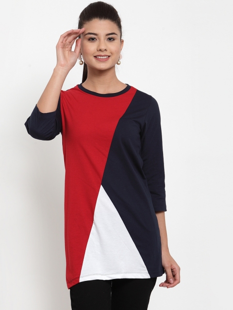 

Kalt Women White & Red Colourblocked Tunic