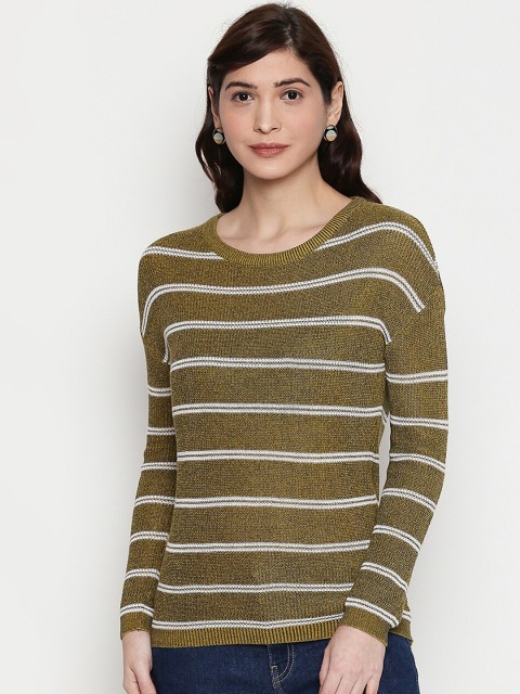 

Manola Women Olive Green & Off-White Striped Pullover Sweater