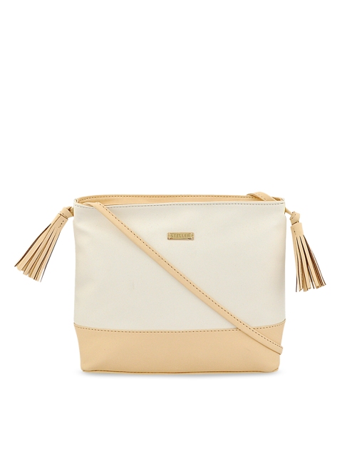 

STELLER Women Cream-Coloured & Gold-Toned Colourblocked Sling Bag