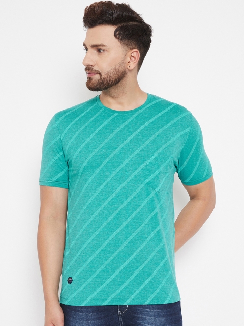 

Adobe Men Teal Green Striped Round Neck T-shirt