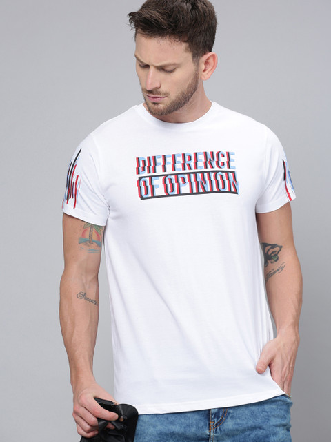 

Difference of Opinion Men White Printed Round Neck T-shirt