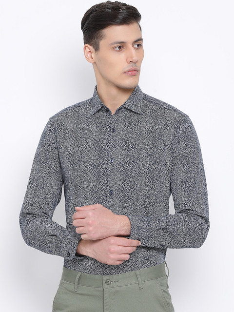 

Richlook Men Navy Blue & Grey Slim Fit Printed Casual Shirt