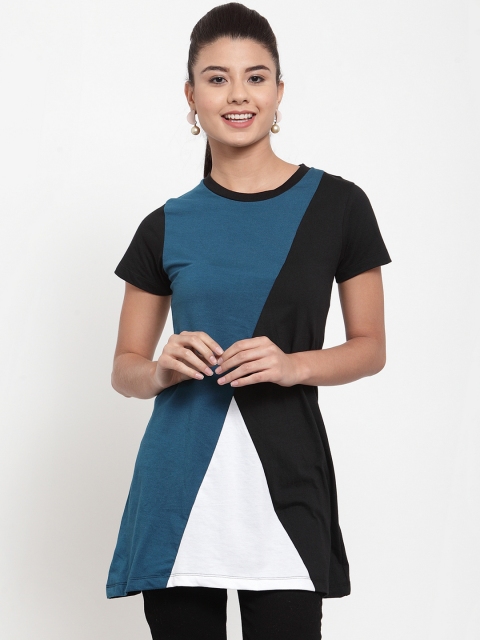 

Kalt Women Teal Blue & Black Colourblocked Tunic