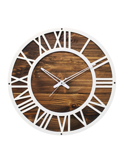 

Aura Brown & White Round Solid Roman Numbers Wooden Analogue Wall Clock 38 x 38
