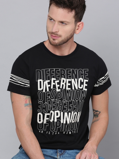 

Difference of Opinion Men Black Printed Round Neck Pure Cotton T-shirt