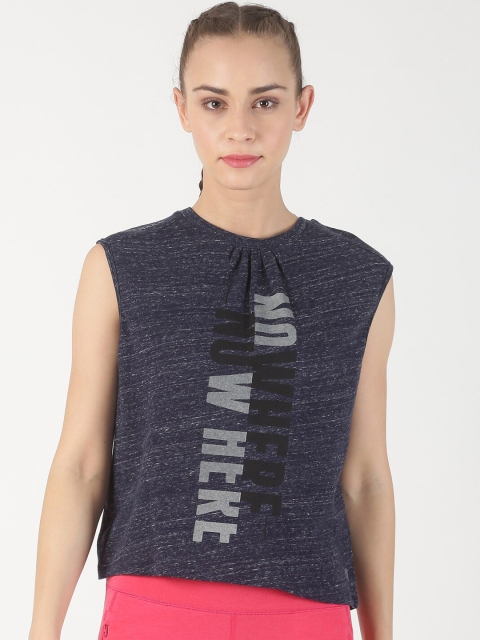 

Soul Space Women Navy Blue Printed Styled Back Top