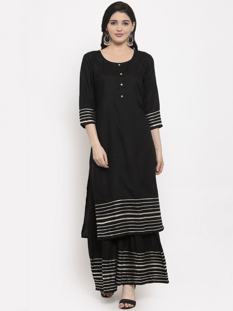 

ANAISA Women Black & Silver-Coloured Striped Kurti with Sharara