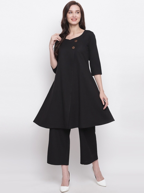 

FABNEST Women Black Solid Kurta with Trousers