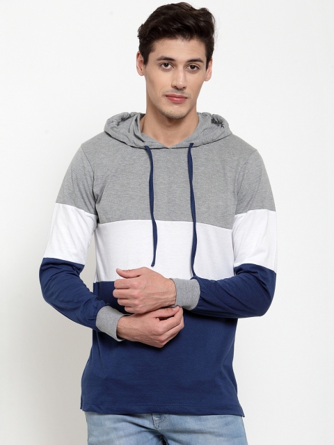 

Kalt Men Blue & Grey Colourblocked Hood T-shirt