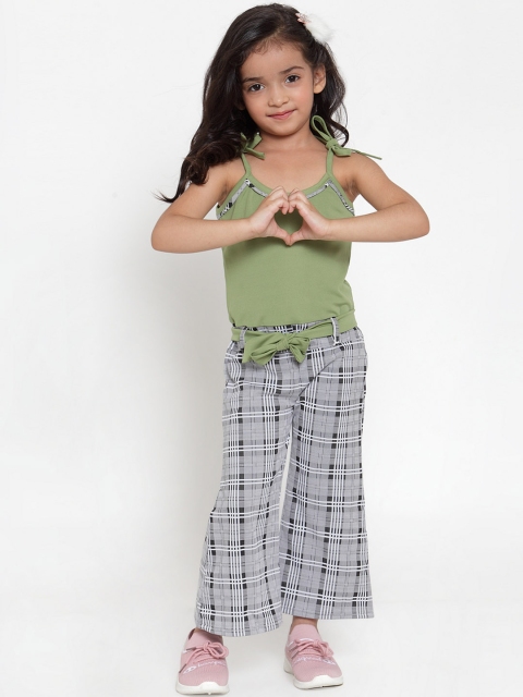 

Aarika Girls Green & Grey Checked Basic Jumpsuit
