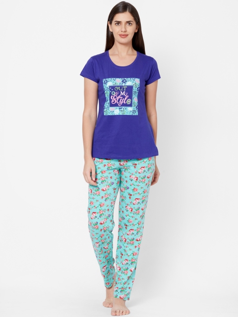 

Juliet Women Blue & Turquoise Blue Printed Night suit