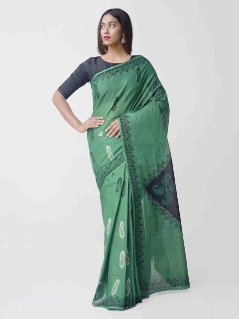 

Unnati Silks Green & Navy Blue Organza Printed Kota Saree