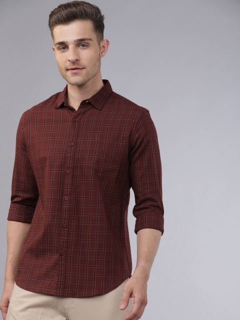

HIGHLANDER Men Rust & Black Slim Fit Checked Casual Shirt