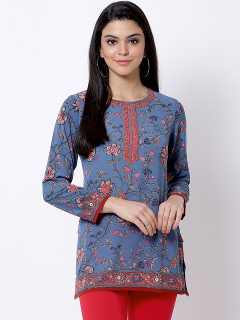 

Biba Women Blue & Red Printed Pure Cotton Straight Kurti