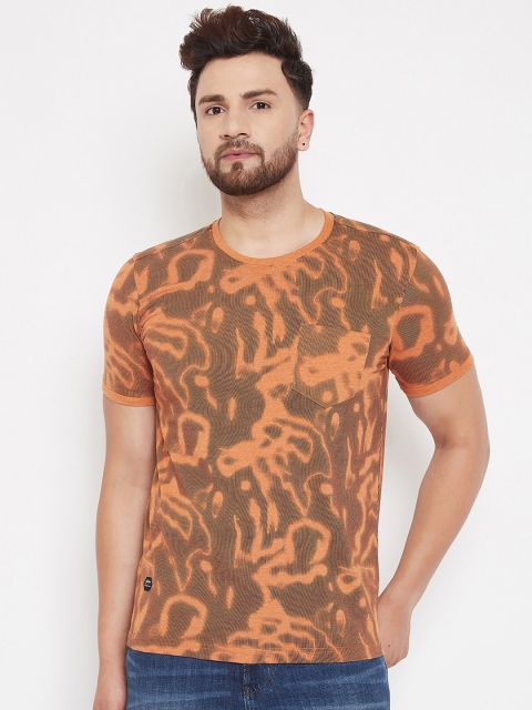 Adobe Men Orange & Black Printed Round Neck T-shirt