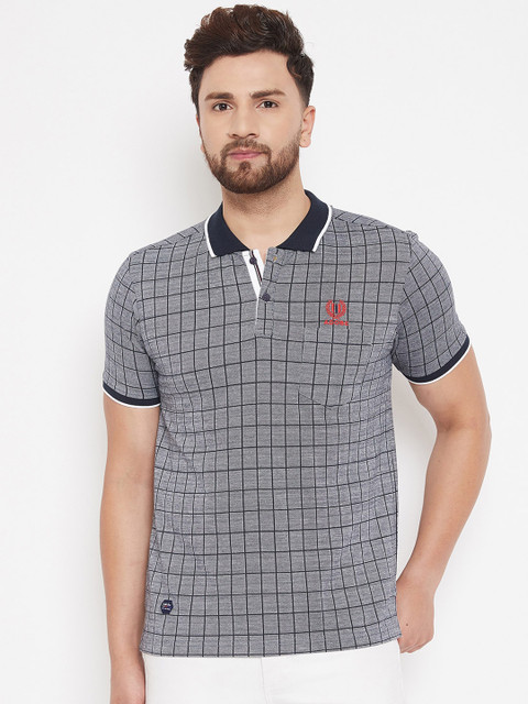 

Adobe Men Black Checked Polo Collar T-shirt