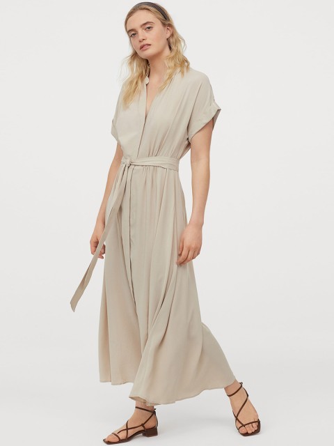 

H&M Women Beige Solid Button-Front Dress