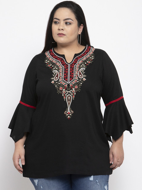

plusS Women Black Embroidered Tunic