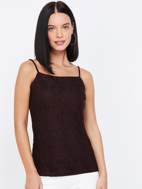 

CODE by Lifestyle Women Burgundy Self Design Top