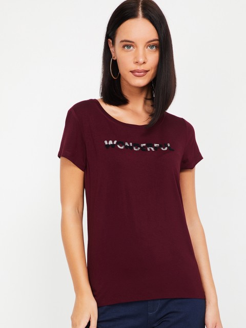 

Fame Forever by Lifestyle Women Burgundy Embroidered Top