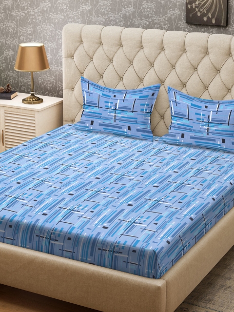 

CORE Designed by SPACES Blue Geometric 104 TC Cotton 1 Queen Bedsheet with 2 Pillow Covers