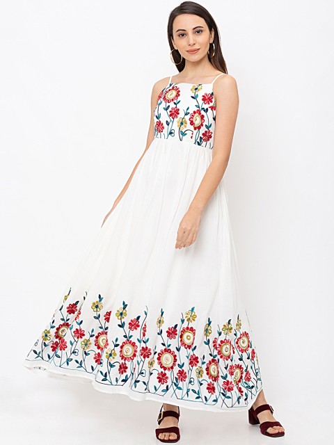 

Iti Women White Embroidered Maxi Dress