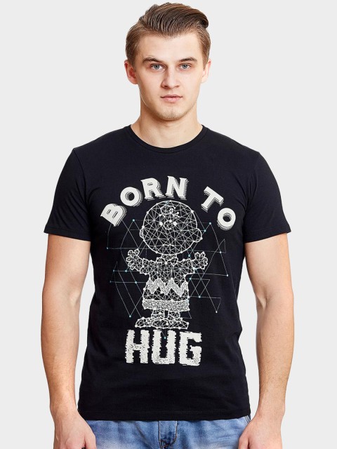 

Free Authority Men Black Slim Fit Peanuts Printed Round Neck T-shirt
