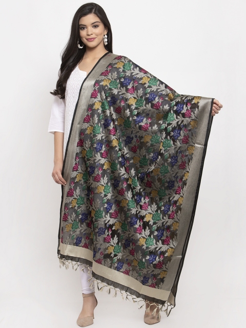 

LOOM LEGACY Women Black Woven Design Banarasi Jacquard Dupatta